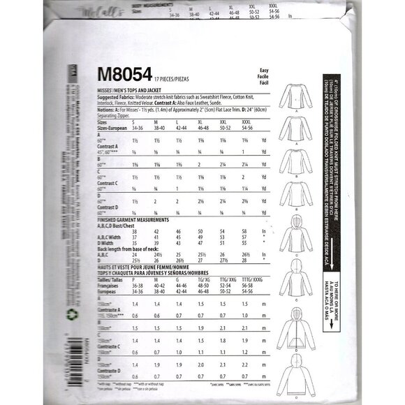 McCall's M8054 Misses XL to 3XL Tops and Hoodies Uncut Sewing Pattern - Picture 2 of 2